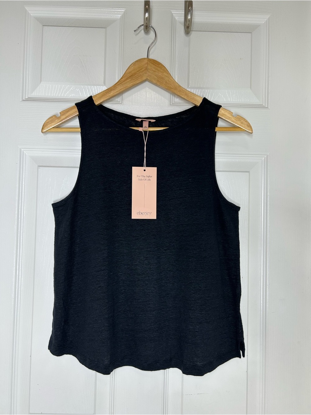 Eberjey Black Organic Linen Knit High Waisted Pant & Cropped tank Top Set S - Picture 10 of 16